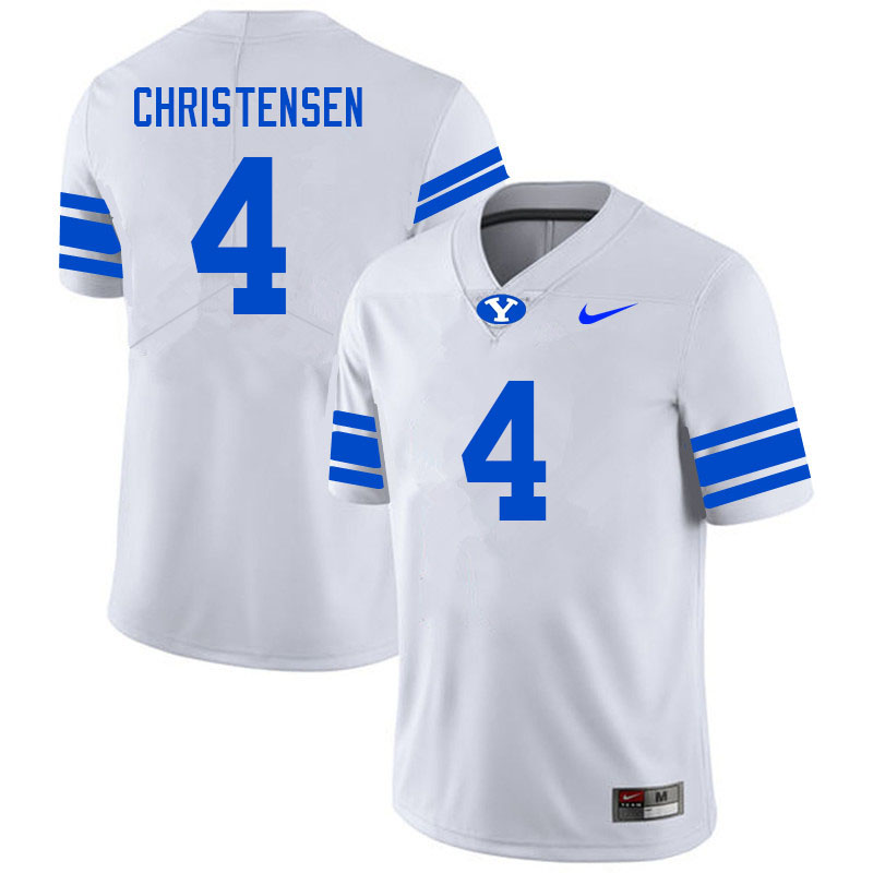 Men #4 Caleb Christensen BYU Cougars College Football Jerseys Sale-White - Click Image to Close